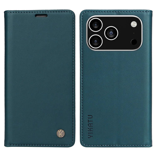 YIKATU For iPhone 18 Pro / 17 Pro Phone Cases  Magnetic Closure PU Leather Mobile Cover - Green - 1