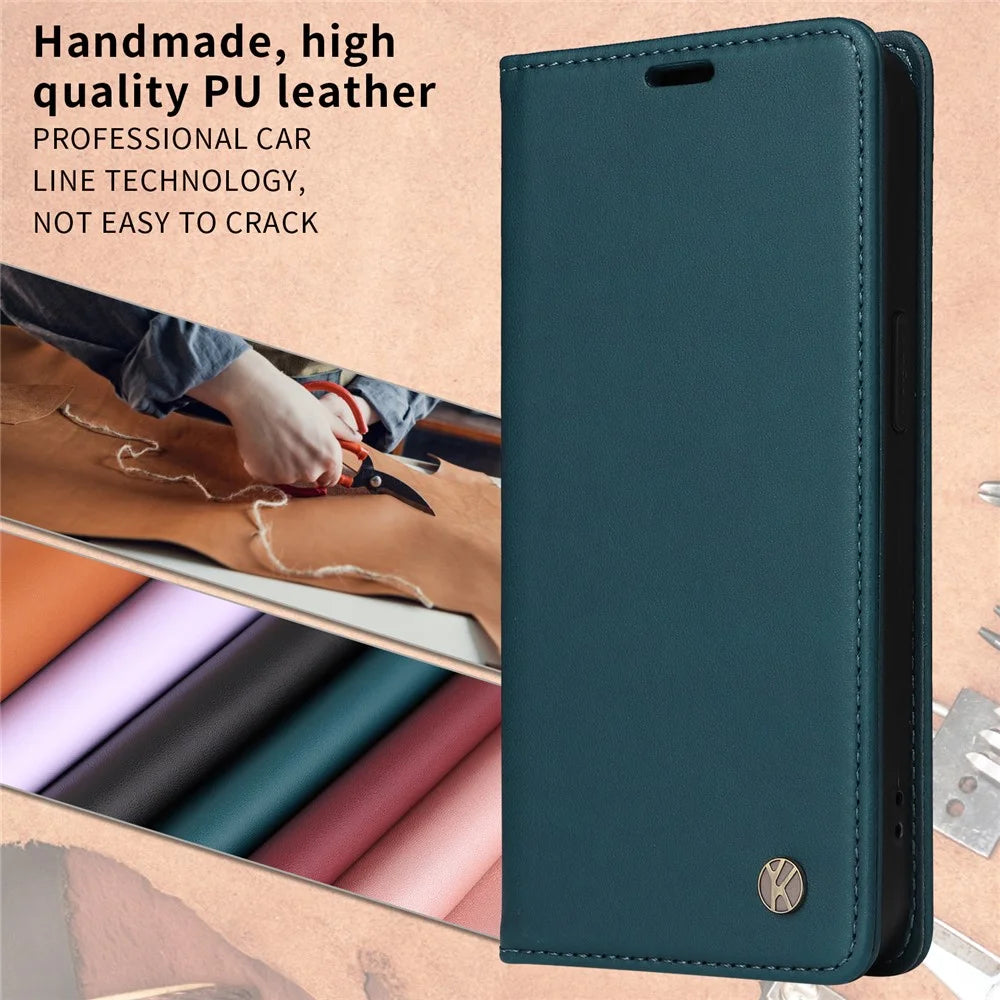 YIKATU For iPhone 18 Pro / 17 Pro Phone Cases  Magnetic Closure PU Leather Mobile Cover - Green - 3