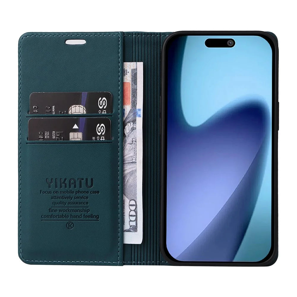 YIKATU For iPhone Air Phone Cases  Magnetic Closure PU Leather Mobile Cover - Green - 2