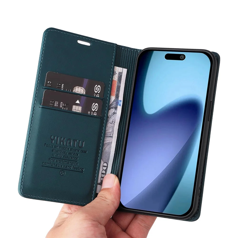YIKATU For iPhone Air Phone Cases  Magnetic Closure PU Leather Mobile Cover - Green - 4