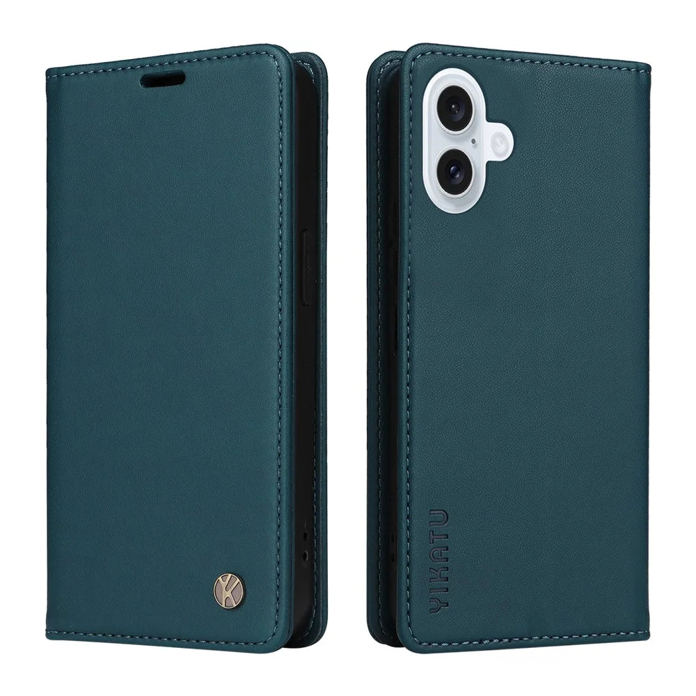 YIKATU For iPhone 17 Phone Cases  Magnetic Closure PU Leather Mobile Cover - Green - 1