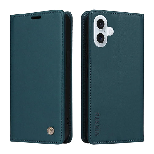 YIKATU For iPhone 17 Phone Cases  Magnetic Closure PU Leather Mobile Cover - Green - 1