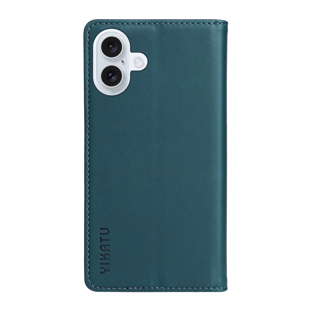 YIKATU For iPhone 17 Phone Cases  Magnetic Closure PU Leather Mobile Cover - Green - 7