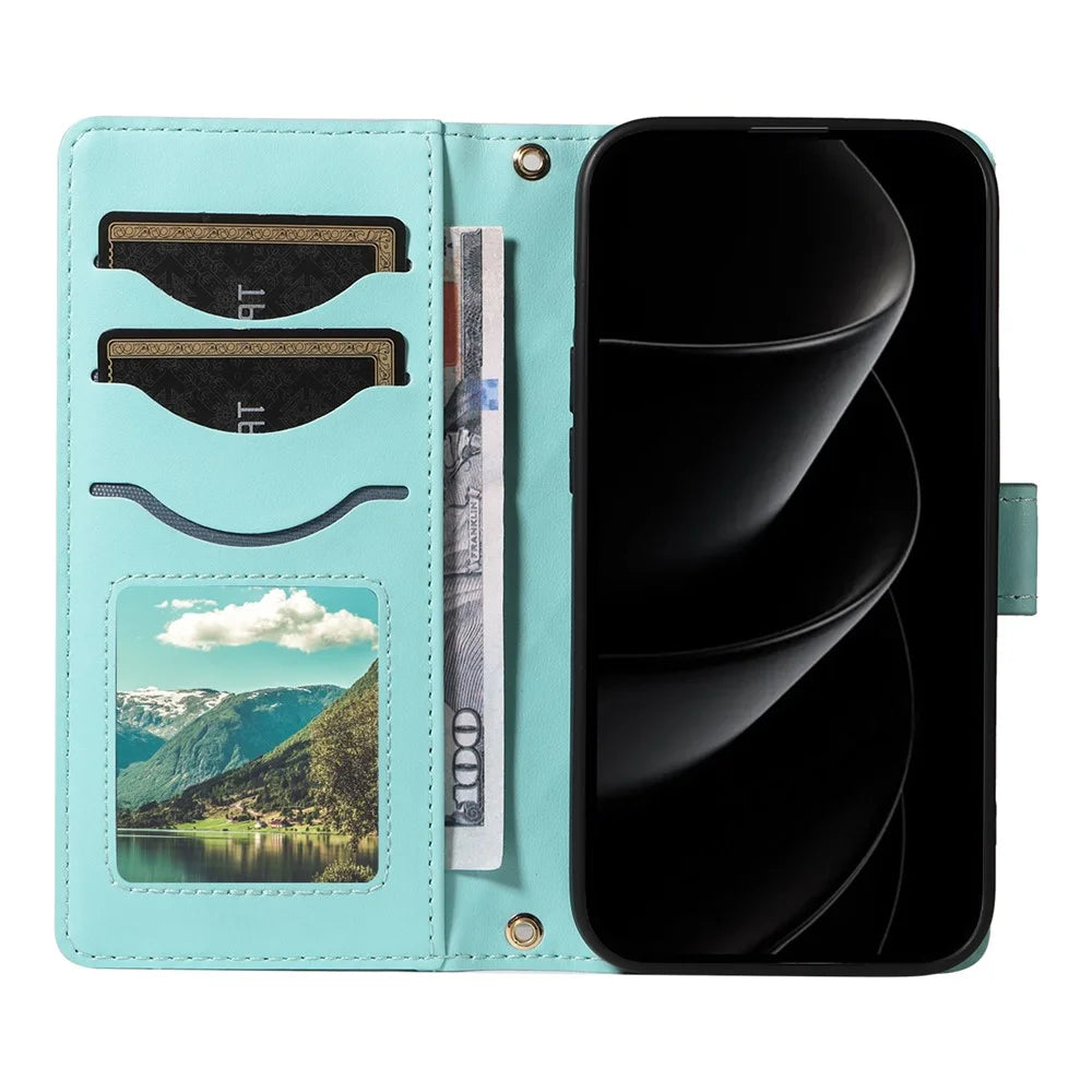 For iPhone 18 Pro Max / 17 Pro Max Wallet Case Rhombus Leather Phone Cover with Strap - Green - 2