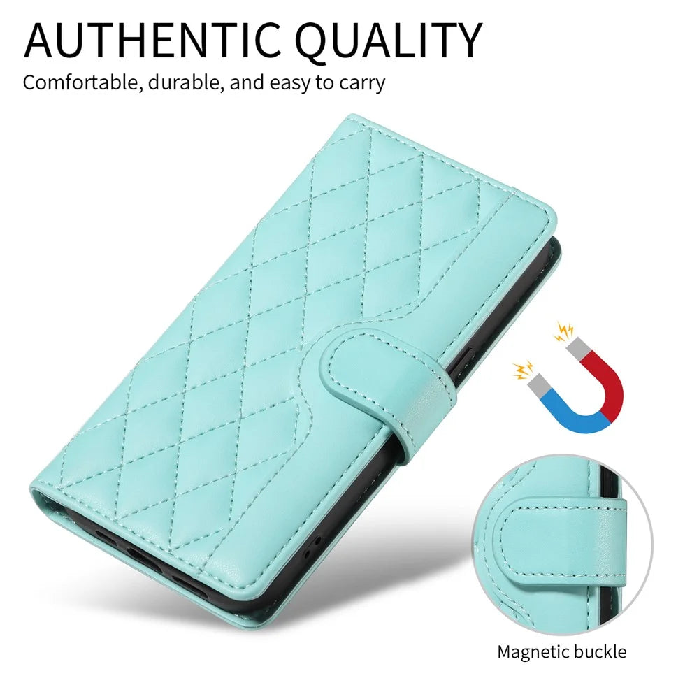 For iPhone 18 Pro Max / 17 Pro Max Wallet Case Rhombus Leather Phone Cover with Strap - Green - 3