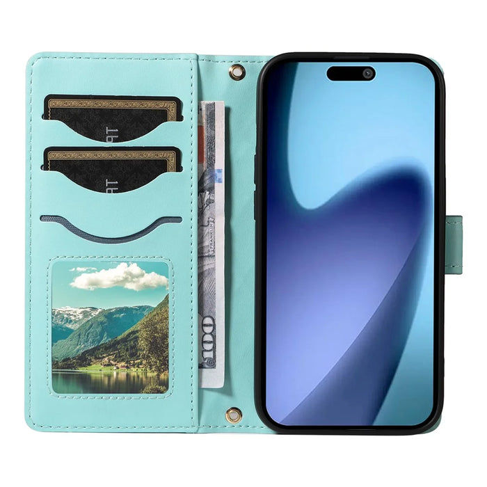 For iPhone Air Wallet Case Rhombus Leather Phone Cover with Strap - Green - 2