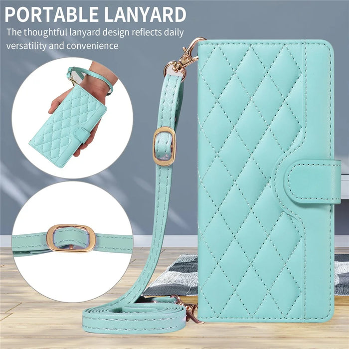 For iPhone 17 Wallet Case Rhombus Leather Phone Cover with Strap - Green - 6
