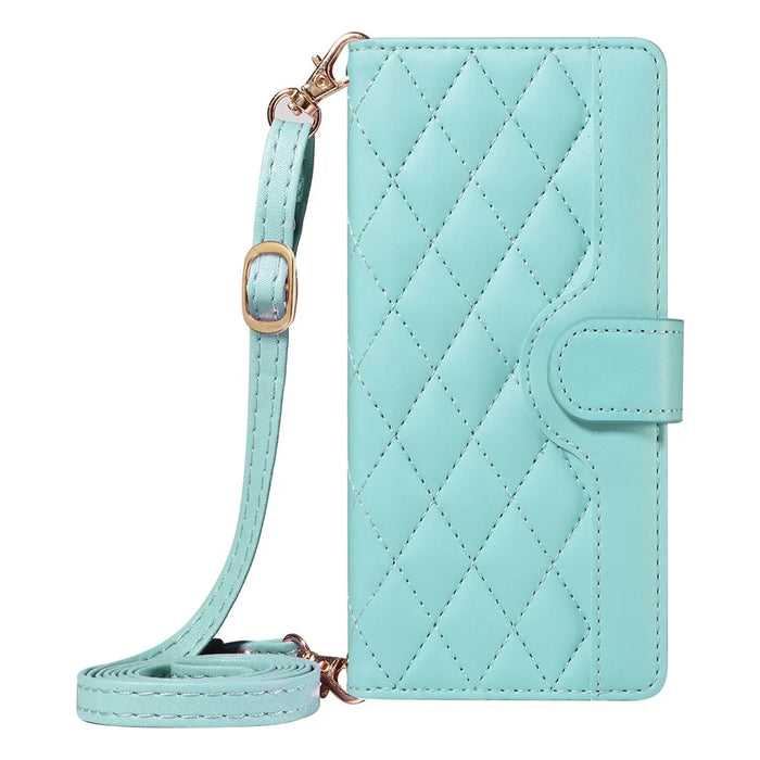 For iPhone 17 Wallet Case Rhombus Leather Phone Cover with Strap - Green - 7