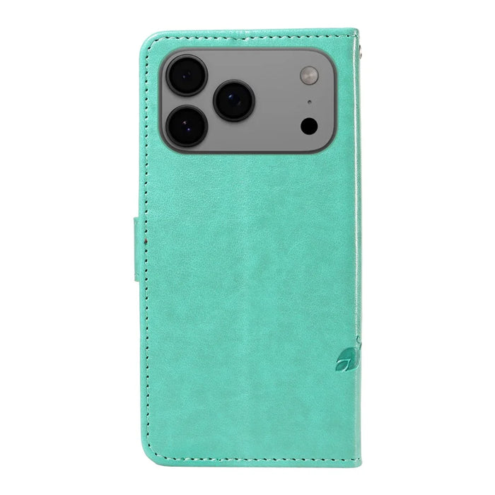 For iPhone 18 Pro Max / 17 Pro Max PU Leather Cases Flower Pattern Wallet Stand Phone Cover with Strap - Green - 6