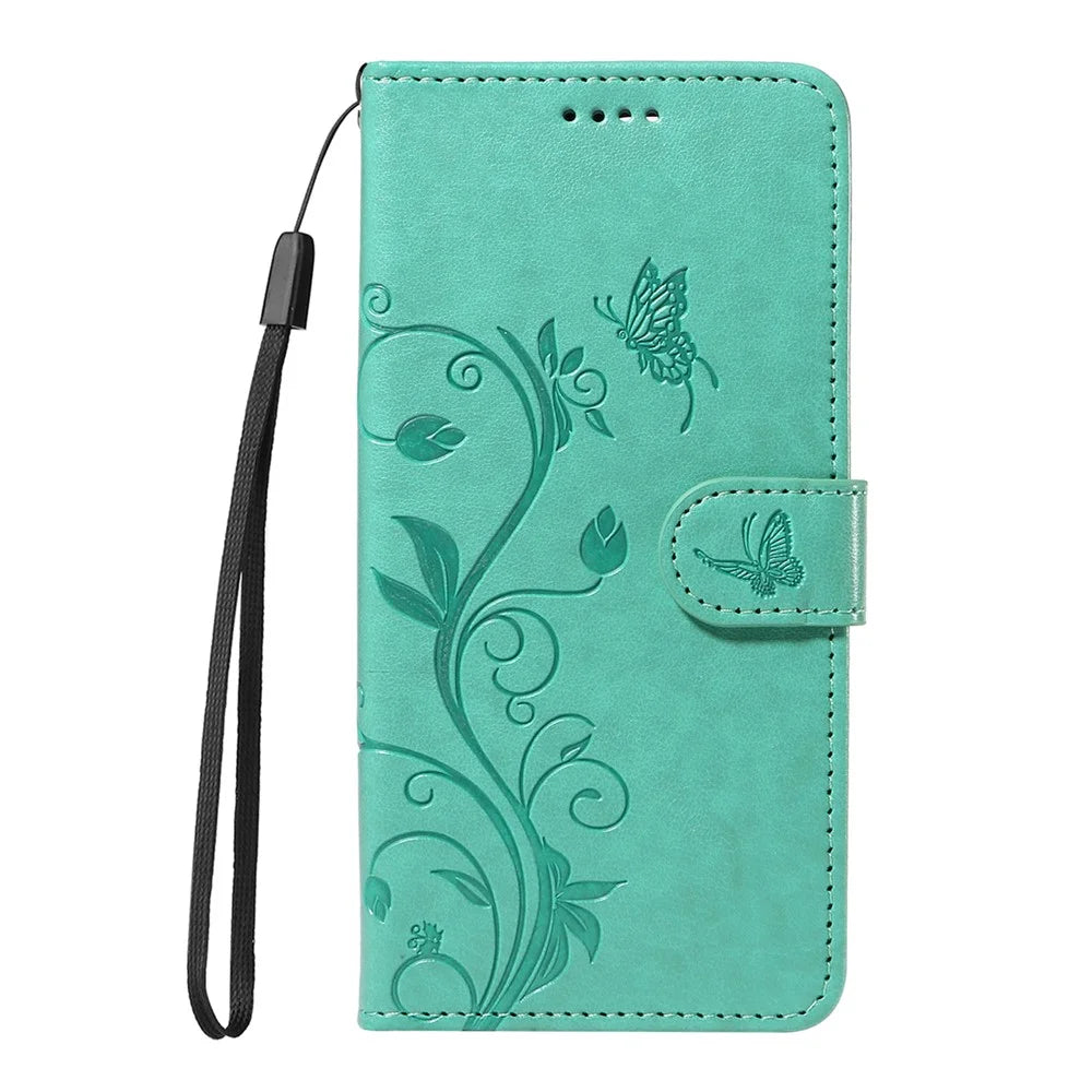 For iPhone 18 Pro / 17 Pro PU Leather Cases Flower Pattern Wallet Stand Phone Cover with Strap - Green - 5