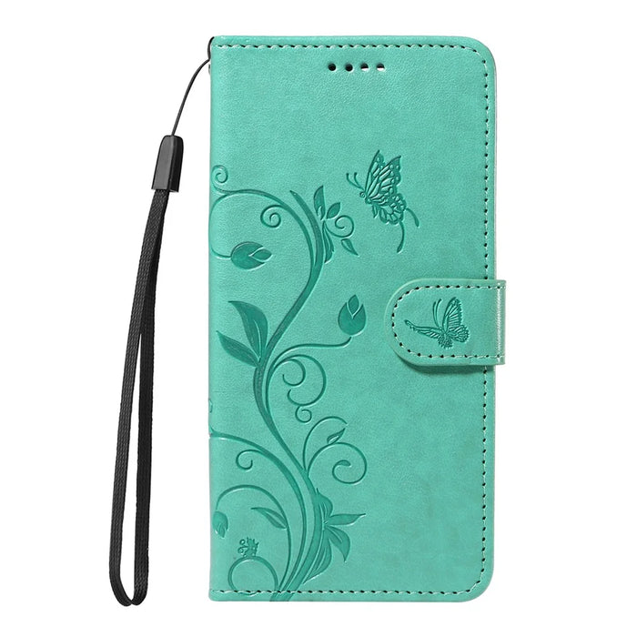 For iPhone Air PU Leather Cases Flower Pattern Wallet Stand Phone Cover with Strap - Green - 5