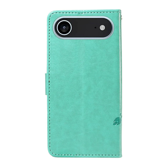 For iPhone Air PU Leather Cases Flower Pattern Wallet Stand Phone Cover with Strap - Green - 6