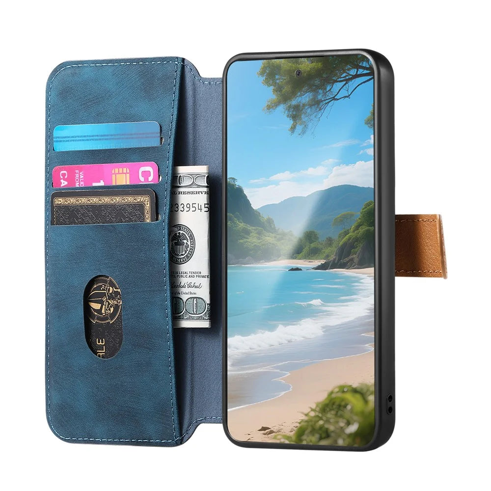 For Realme 14 5G Case Wallet Retro Leather Phone Cover with Wristband Kickstand - Blue - 4
