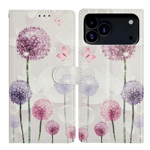 For iPhone 18 Pro / 17 Pro Case Pattern Printing Wallet Stand Flip Leather Phone Cover with Strap - Dandelion - 1