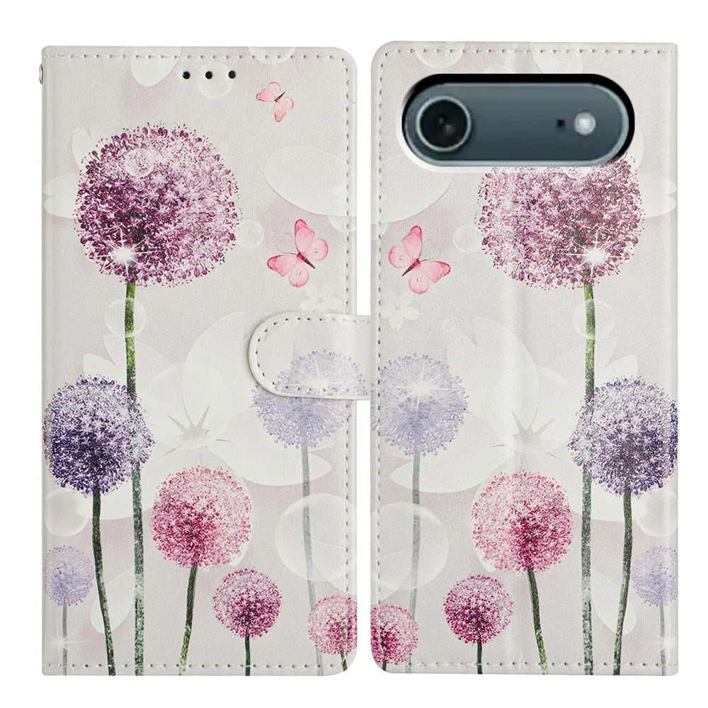 For iPhone Air Case Pattern Printing Wallet Stand Flip Leather Phone Cover with Strap - Dandelion - 1
