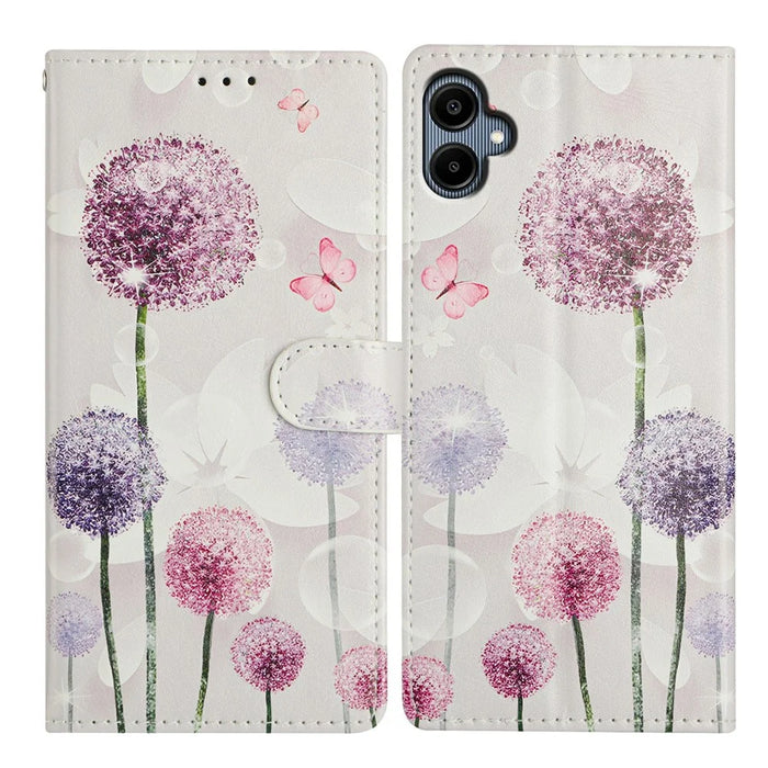 For Samsung Galaxy A08 5G / A08 4G / A07 4G Case Pattern Printing Wallet Stand Flip Leather Phone Cover with Strap - Dandelion - 1
