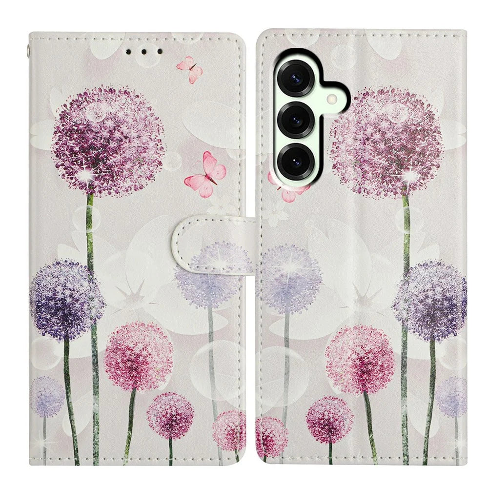 For Samsung Galaxy A18 5G / A18 4G / A17 5G / A17 4G / A26 5G Case Pattern Printing Wallet Stand Flip Leather Phone Cover with Strap - Dandelion - 1