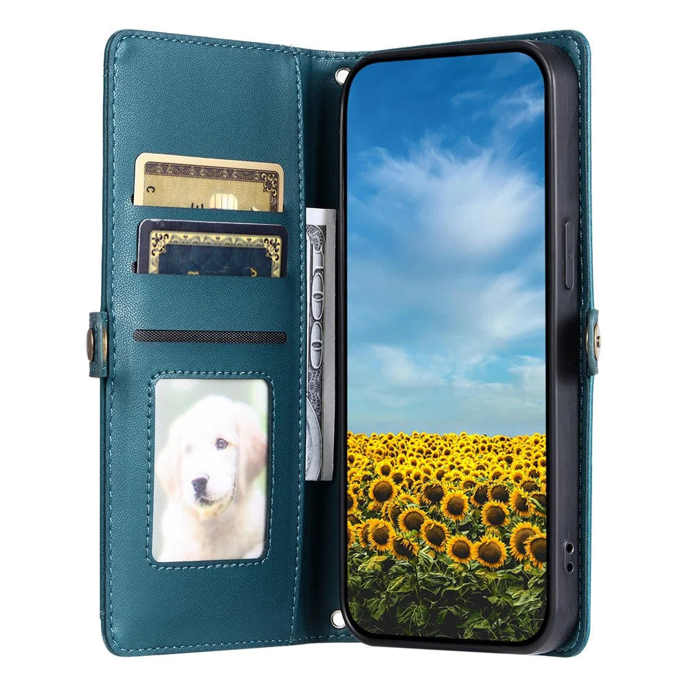 For Samsung Galaxy A08 5G / A08 4G / A07 5G / A07 4G Leather Case with Wrist Strap Wallet Stand Phone Cover - Blackish Green - 2