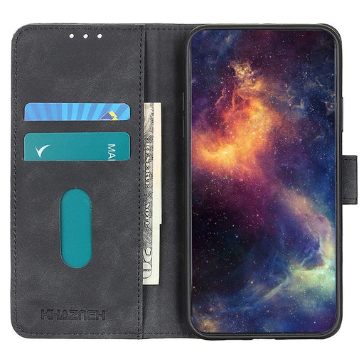 KHAZNEH For Samsung Galaxy S23 Ultra Retro Texture PU Leather Phone Cover Drop-proof Protective Wallet Stand Case - Black - 2