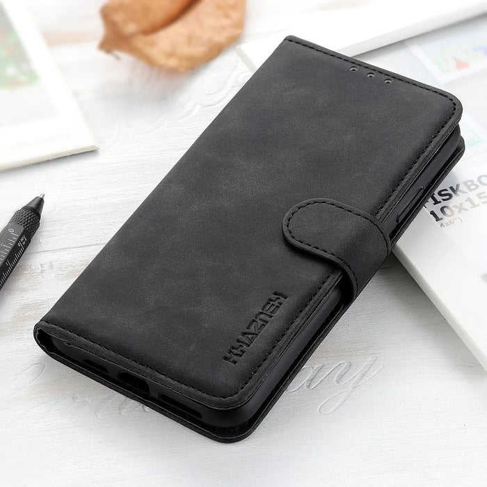 KHAZNEH For Samsung Galaxy S23 Ultra Retro Texture PU Leather Phone Cover Drop-proof Protective Wallet Stand Case - Black - 5