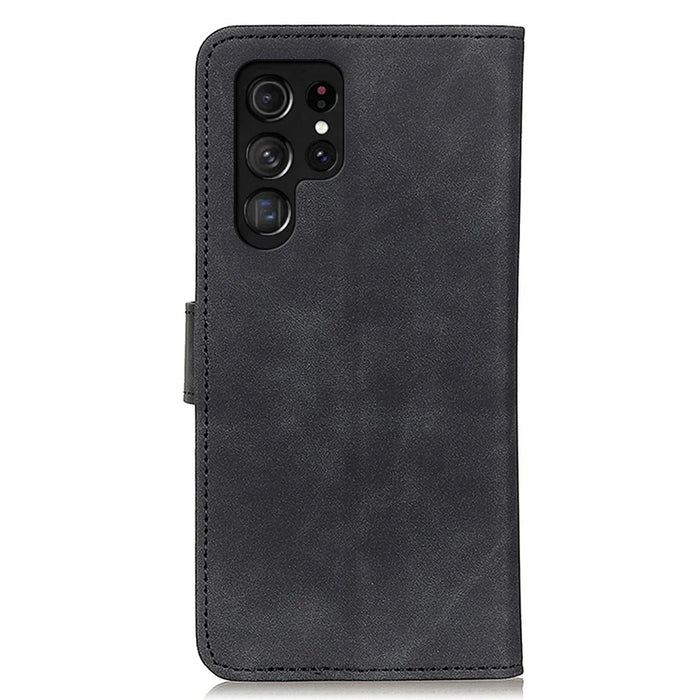 KHAZNEH For Samsung Galaxy S23 Ultra Retro Texture PU Leather Phone Cover Drop-proof Protective Wallet Stand Case - Black - 7