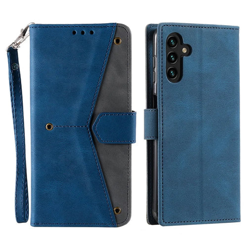 For Samsung Galaxy A18 5G / A18 4G / A17 5G / A17 4G / A26 5G Leather Case Splicing Stitching Wallet Phone Cover with Wrist Strap - Blue - 1