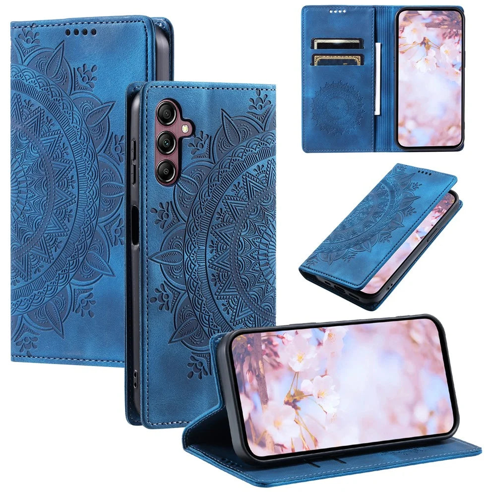 For Samsung Galaxy A18 5G / A18 4G / A17 5G / A17 4G / A26 5G Case Magnetic Closing Leather Phone Cover Pattern Imprinted - Blue - 7