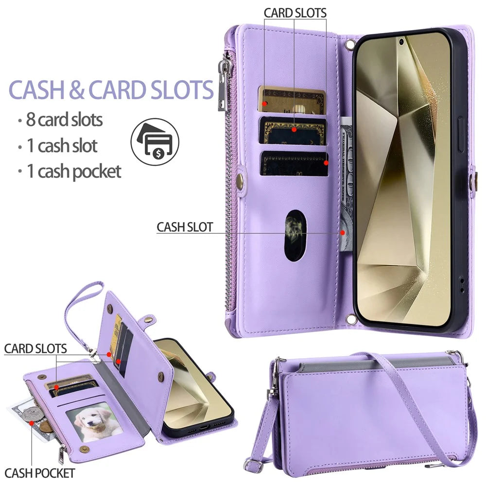 For Samsung Galaxy A18 5G / A18 4G / A17 5G / A17 4G / A26 5G Case TPU + PU Leather Wallet Phone Cover with Wrist Strap - Purple - 7