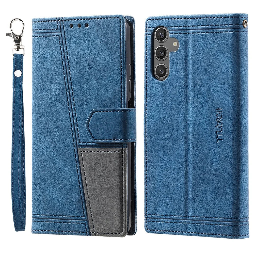 TTUDRCH Style 004 For Samsung Galaxy A18 5G / A18 4G / A17 5G / A17 4G / A26 5G Leather Case RFID Blocking Wallet Stand Phone Cover with Strap - Blue - 1
