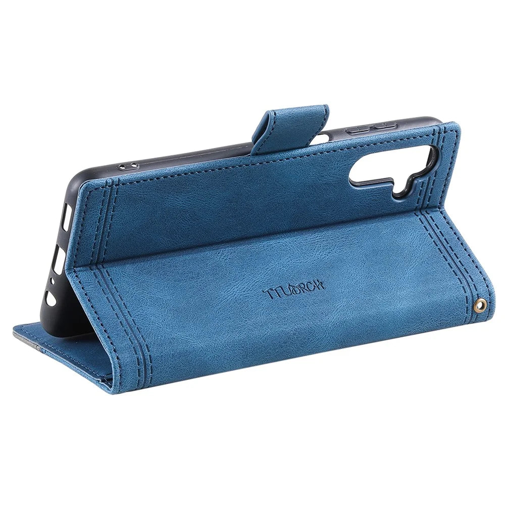 TTUDRCH Style 004 For Samsung Galaxy A18 5G / A18 4G / A17 5G / A17 4G / A26 5G Leather Case RFID Blocking Wallet Stand Phone Cover with Strap - Blue - 4