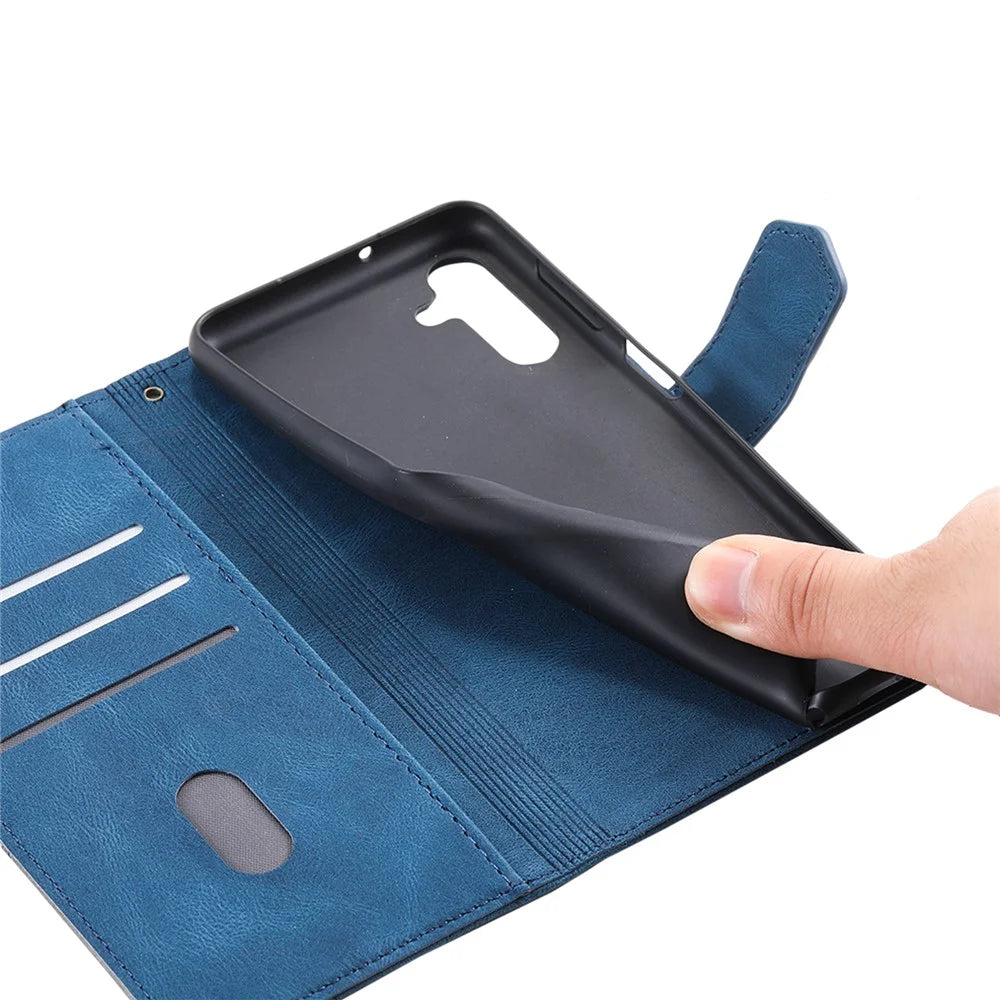 TTUDRCH Style 004 For Samsung Galaxy A18 5G / A18 4G / A17 5G / A17 4G / A26 5G Leather Case RFID Blocking Wallet Stand Phone Cover with Strap - Blue - 5