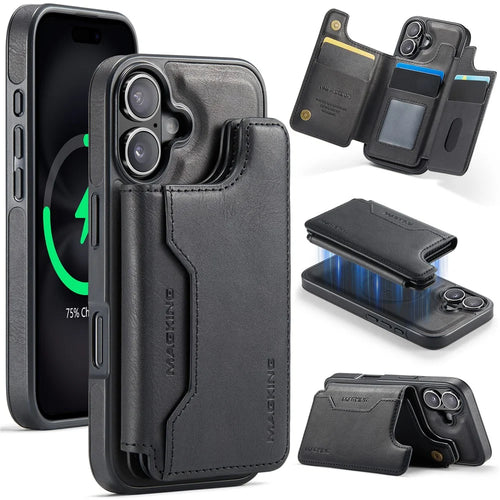 MAGKING K3 Series For iPhone 16 Case Compatible with MagSafe Wallet PC + TPU + PU Phone Cover - Black - 1