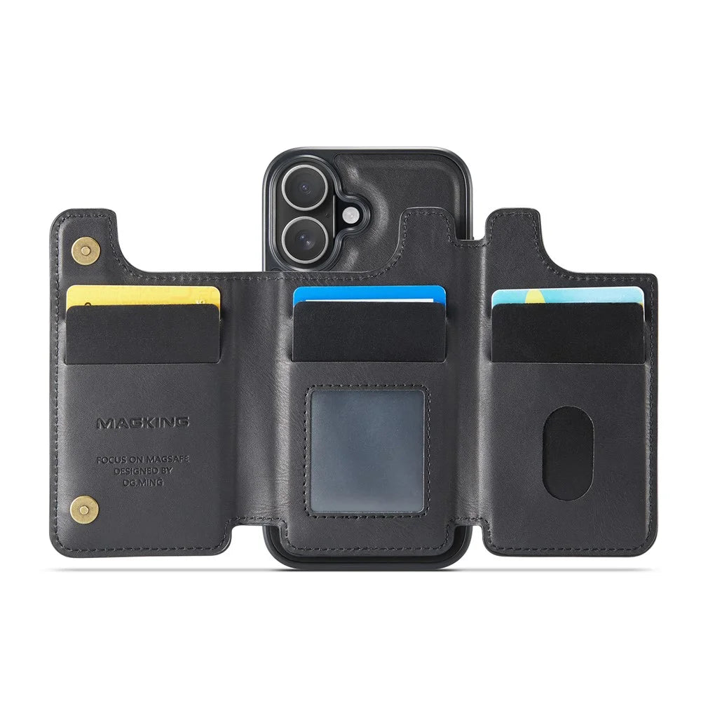 MAGKING K3 Series For iPhone 16 Case Compatible with MagSafe Wallet PC + TPU + PU Phone Cover - Black - 2