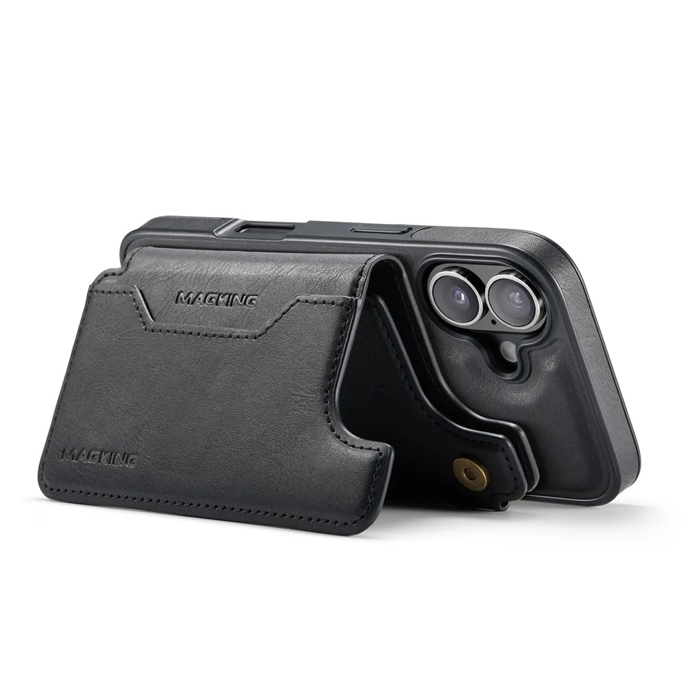 MAGKING K3 Series For iPhone 16 Case Compatible with MagSafe Wallet PC + TPU + PU Phone Cover - Black - 3
