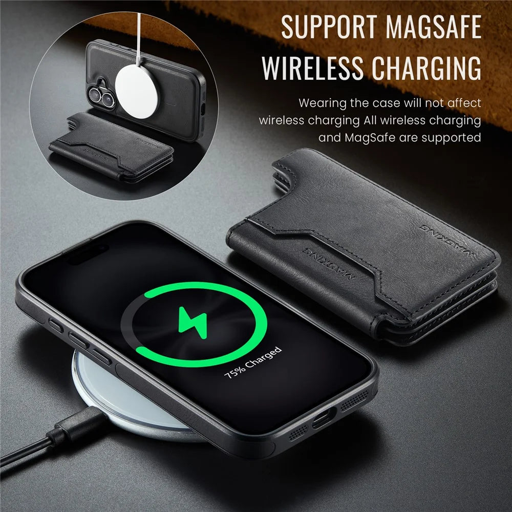MAGKING K3 Series For iPhone 16 Case Compatible with MagSafe Wallet PC + TPU + PU Phone Cover - Black - 5