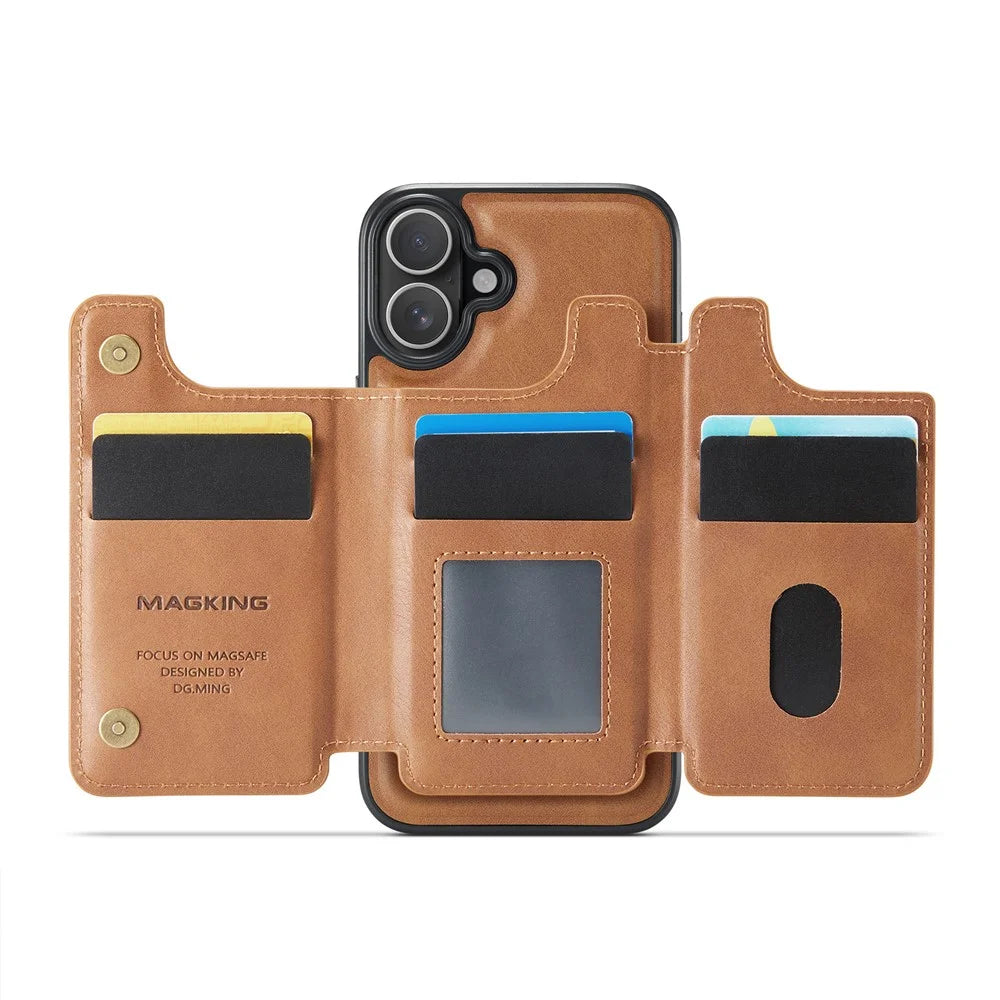 MAGKING K3 Series For iPhone 16 Plus Case Compatible with MagSafe Wallet PC + TPU + PU Phone Cover - Brown - 2