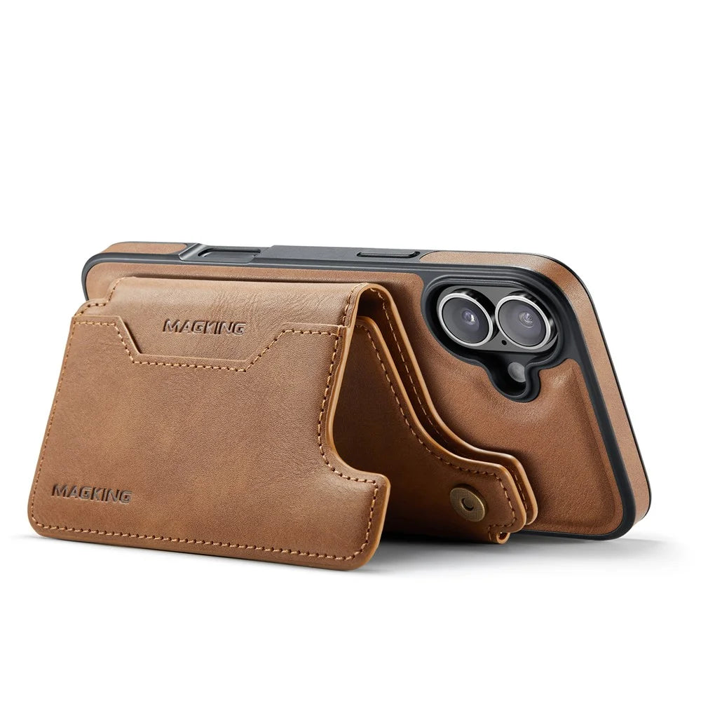 MAGKING K3 Series For iPhone 16 Plus Case Compatible with MagSafe Wallet PC + TPU + PU Phone Cover - Brown - 3