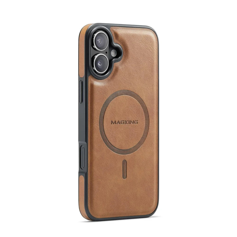 MAGKING K3 Series For iPhone 16 Plus Case Compatible with MagSafe Wallet PC + TPU + PU Phone Cover - Brown - 4