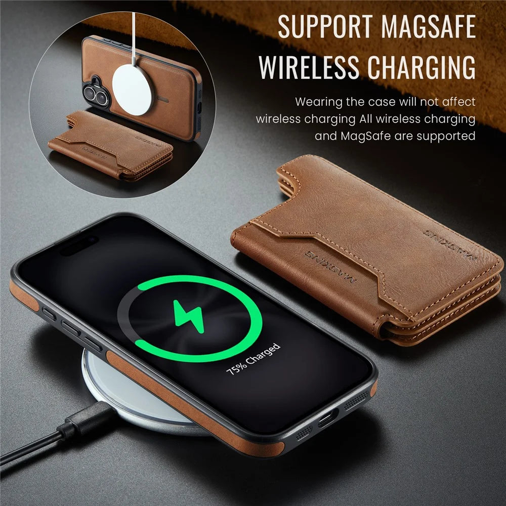 MAGKING K3 Series For iPhone 16 Plus Case Compatible with MagSafe Wallet PC + TPU + PU Phone Cover - Brown - 5