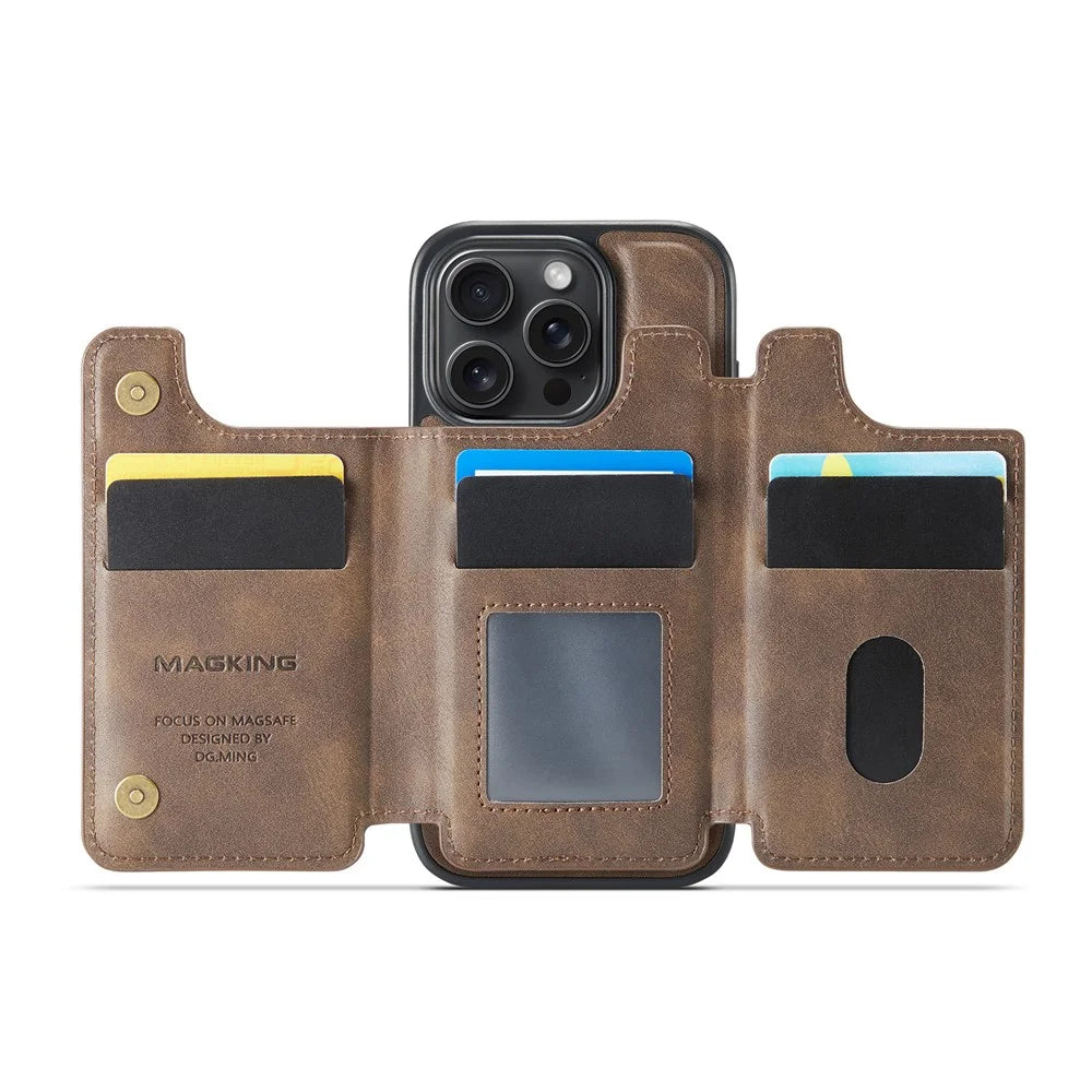 MAGKING K3 Series For iPhone 16 Pro Case Compatible with MagSafe Wallet PC + TPU + PU Phone Cover - Coffee - 2