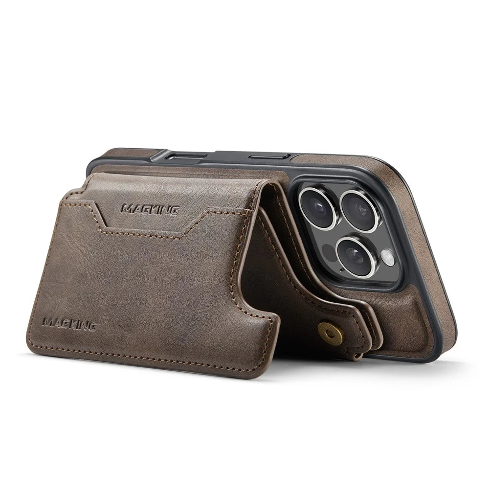 MAGKING K3 Series For iPhone 16 Pro Case Compatible with MagSafe Wallet PC + TPU + PU Phone Cover - Coffee - 3
