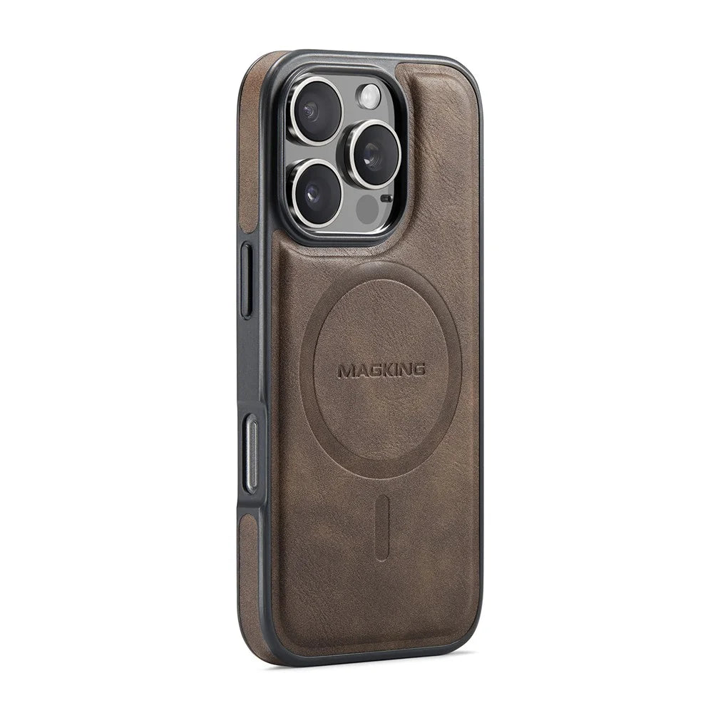 MAGKING K3 Series For iPhone 16 Pro Case Compatible with MagSafe Wallet PC + TPU + PU Phone Cover - Coffee - 4