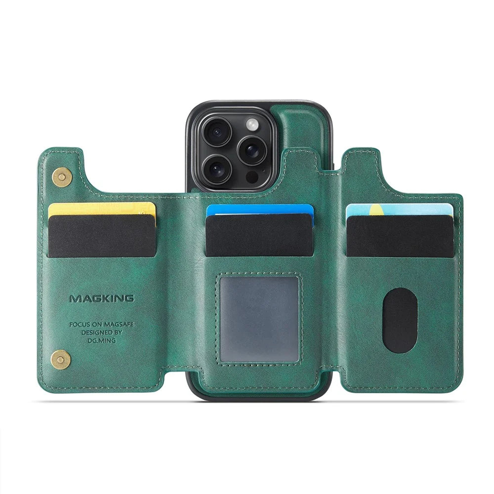 MAGKING K3 Series For iPhone 16 Pro Max Case Compatible with MagSafe Wallet PC + TPU + PU Phone Cover - Green - 2