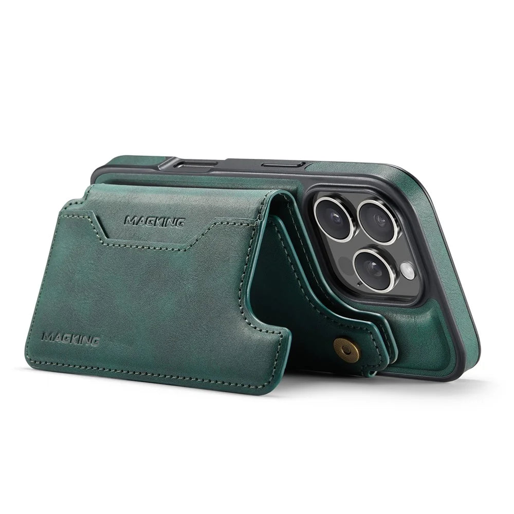 MAGKING K3 Series For iPhone 16 Pro Max Case Compatible with MagSafe Wallet PC + TPU + PU Phone Cover - Green - 3