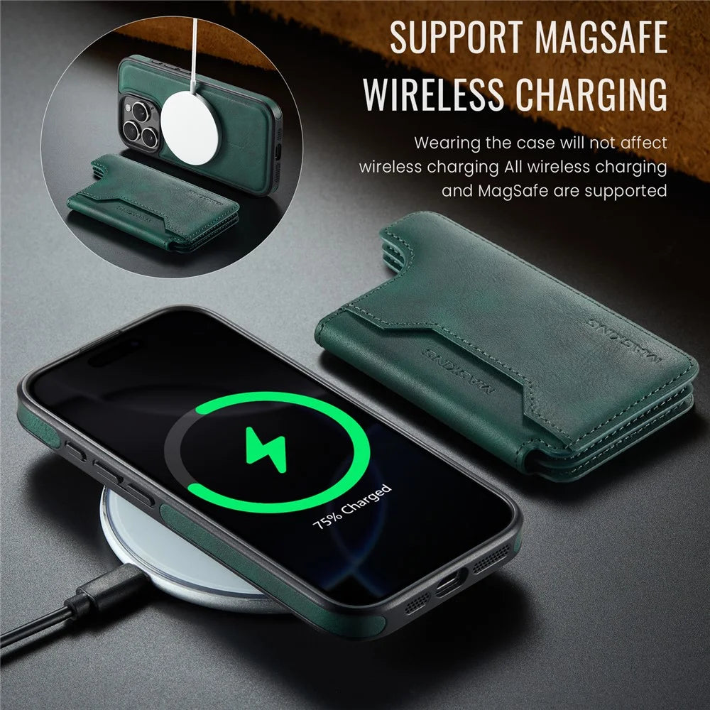 MAGKING K3 Series For iPhone 16 Pro Max Case Compatible with MagSafe Wallet PC + TPU + PU Phone Cover - Green - 5