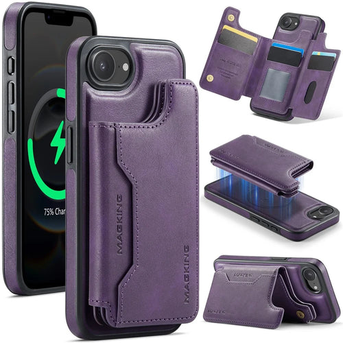 MAGKING K3 Series For iPhone 17e / 16e Case Compatible with MagSafe Wallet PC + TPU + PU Phone Cover - Purple - 1