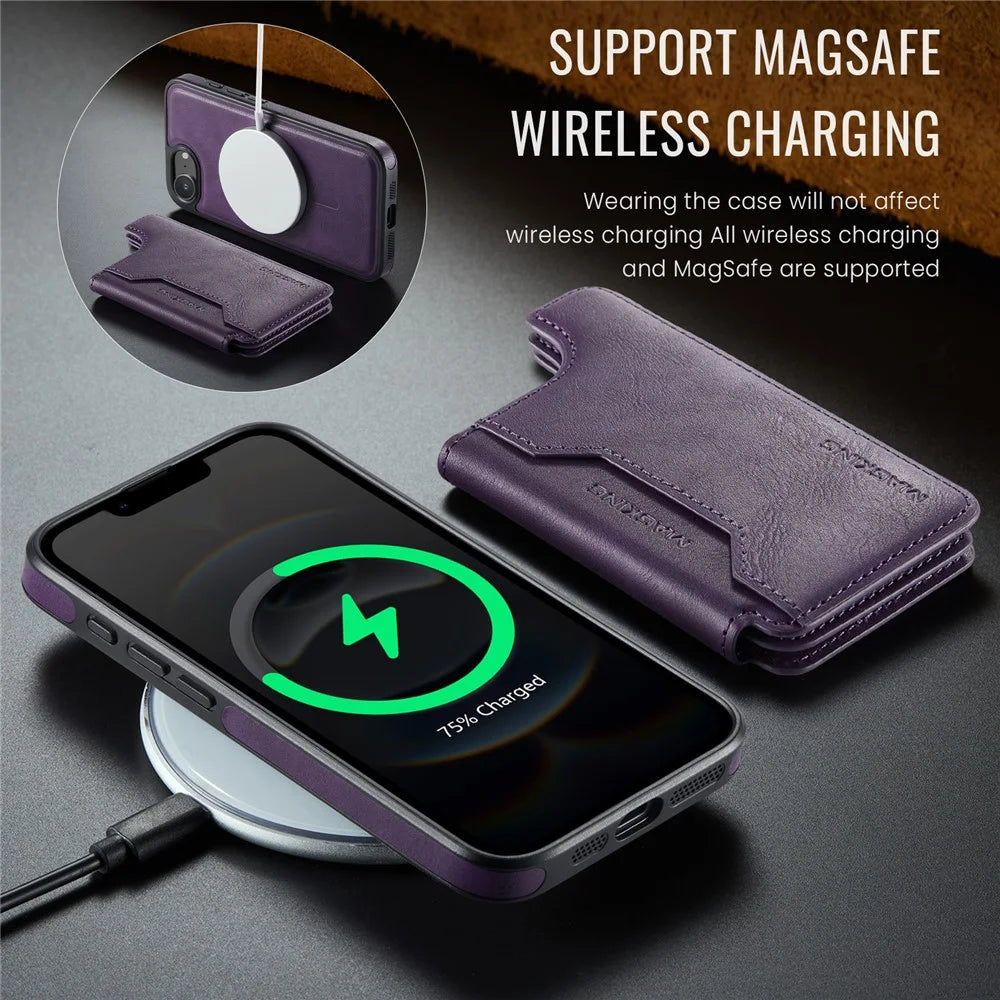 MAGKING K3 Series For iPhone 17e / 16e Case Compatible with MagSafe Wallet PC + TPU + PU Phone Cover - Purple - 5