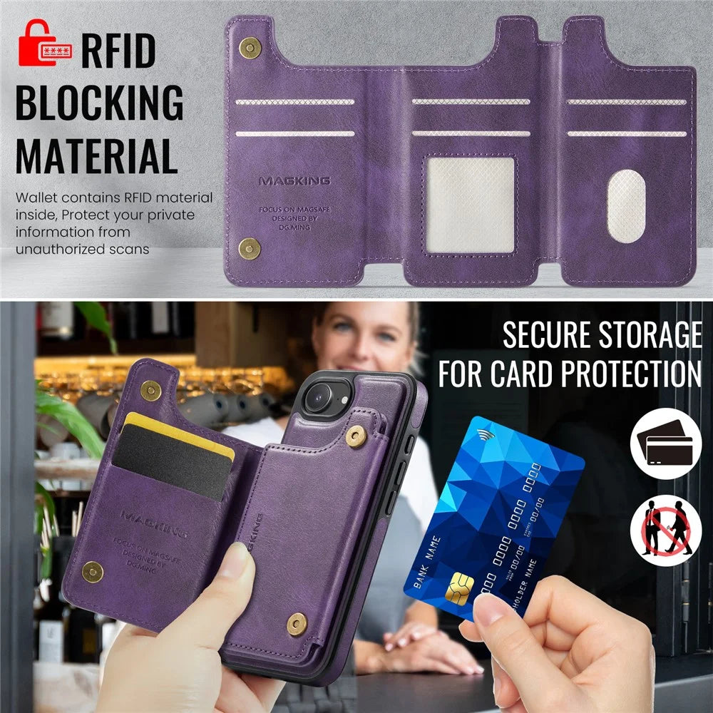 MAGKING K3 Series For iPhone 17e / 16e Case Compatible with MagSafe Wallet PC + TPU + PU Phone Cover - Purple - 7