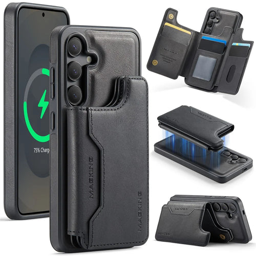 MAGKING K3 Series For Samsung Galaxy S25 Magnetic Case Wallet PC + TPU + PU Phone Cover - Black - 1