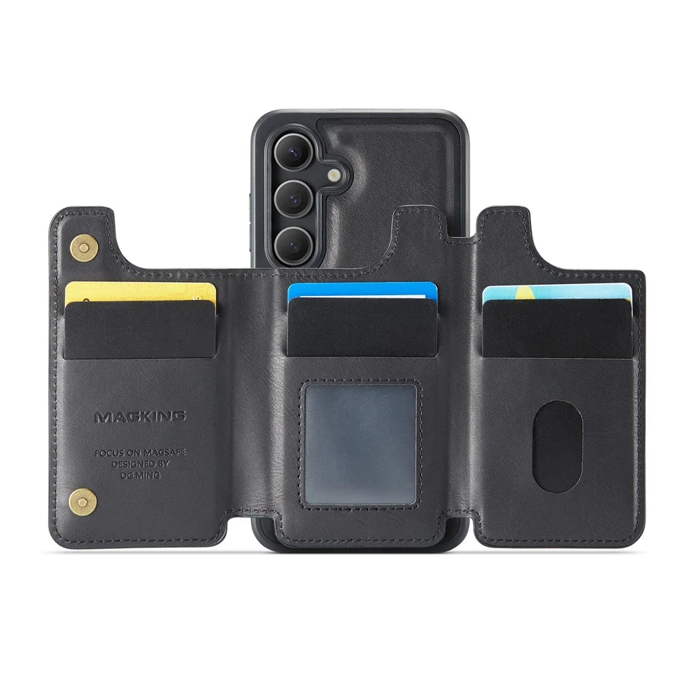 MAGKING K3 Series For Samsung Galaxy S25 Magnetic Case Wallet PC + TPU + PU Phone Cover - Black - 2